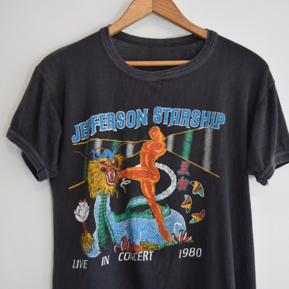 Rare Vintage Jefferson Starship 1980 Soft Thin Tour Parking Lot Boot Tee Black